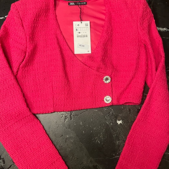 Zara fushia textured jewel button cropped jacket,S, new. - Picture 9 of 9